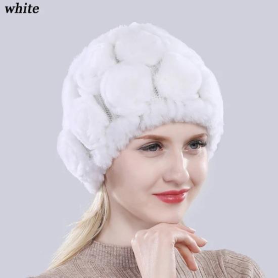 New Arrival Flowers Real Fur Hats Winter Russian Women Natural Rex Rabbit Fur Caps Lady Genuine Rex Rabbit Fur Beanies Cap
