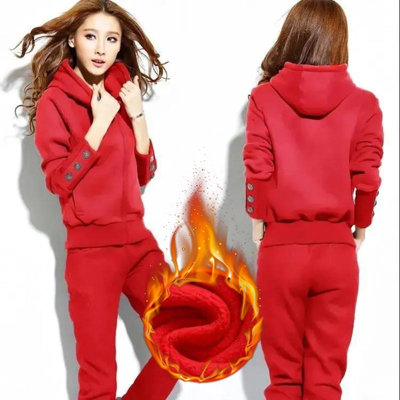 Ensemble chaud d'hiver pour femmes Sweat à capuche + Pantalon Ensemble 2 pièces
