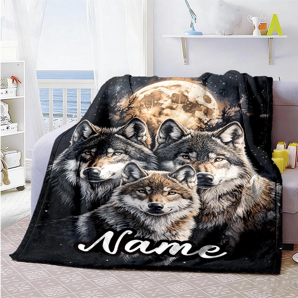 Wolf Family99 Personalized Name Blanket Cozy Personalized Blanket Comfortable for Seaside Chair Sofa Nap Ideal for All Seasons