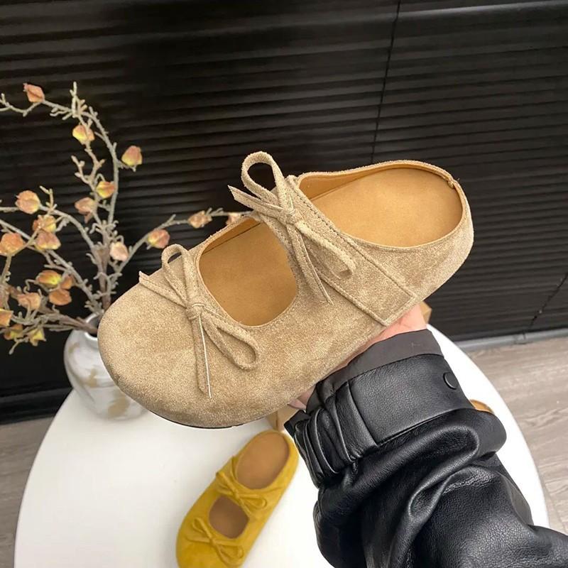 Leather Boken Shoes Women's Bag Head Inner Thick Sole 2025 New Retro Versatile Bow Soft Sole Half Slippers