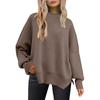 Women's Fashion Round Neck Long Sleeve Sweater Knitted Side Slit Pullover