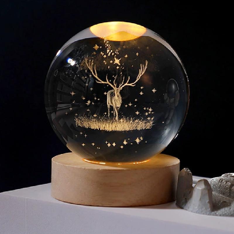 3D Carved Rose Crystal Ball Night Light - Luminous Glass Gift, Valentine's Day Ornaments