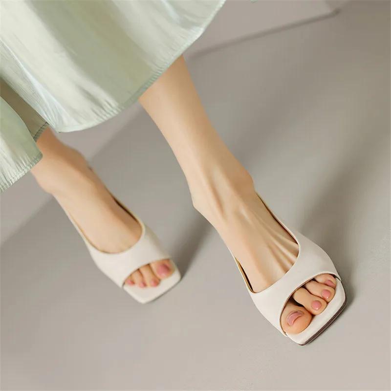 Fashion 2024 Summer Sandals Simple Open Toe Sandals Thin Heel Women Sandals Split Leather Square Toe Shoes for Women High Heels Handmade