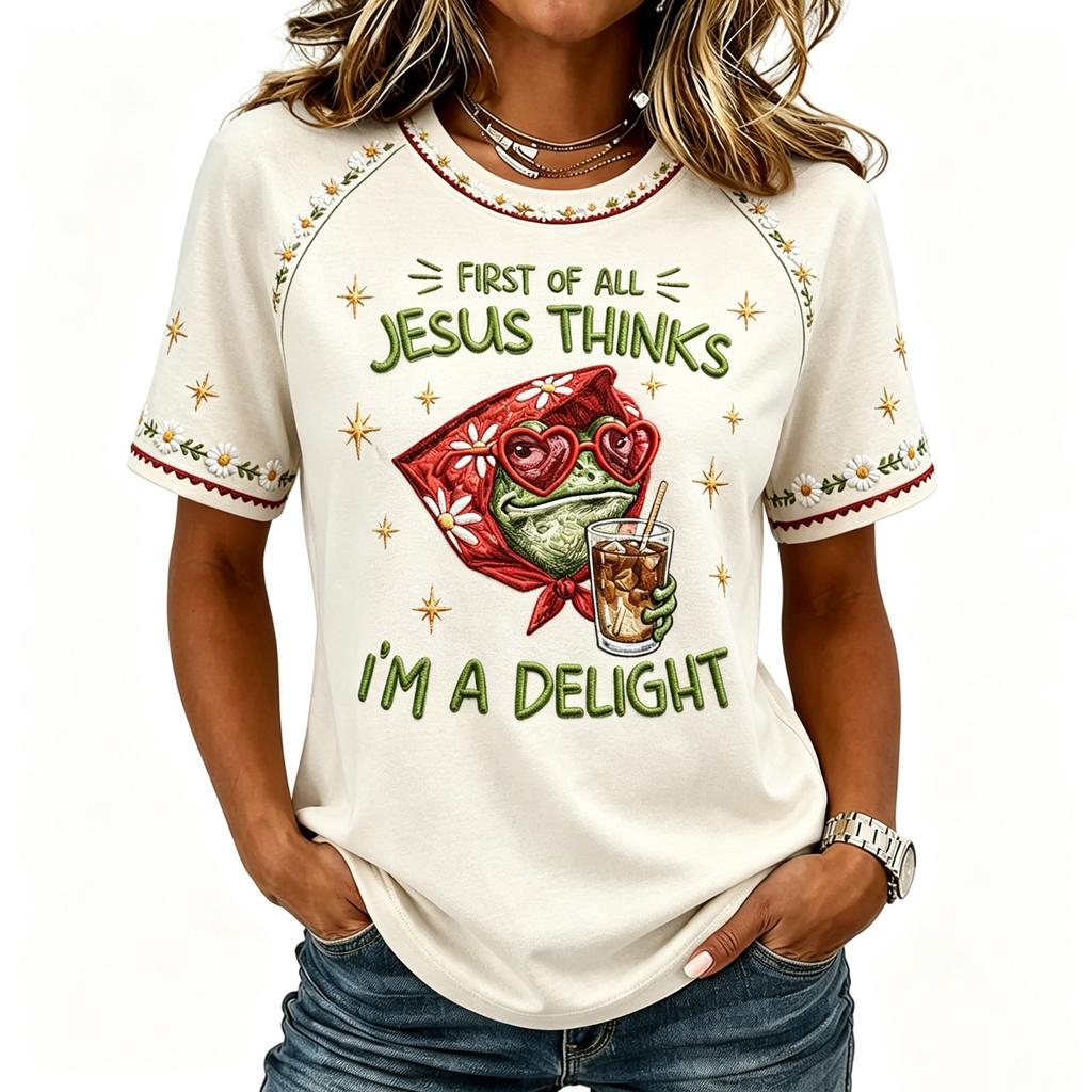Women's Short Sleeve T-Shirt with Letter Print Raglan Sleeve Neck Casual Summer Top