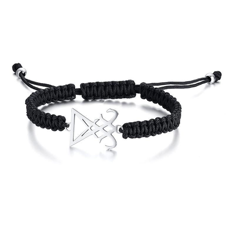 Charm Braided Bracelet Seal Of Lucifer Handmade Wave Black Adjustable Male Wrist Brazelet