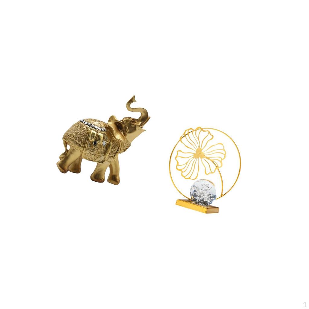 Elephant Resin Iron Animal Sculpture Decorative Figurine Ornament for Shelf Desk Bedroom Home Office