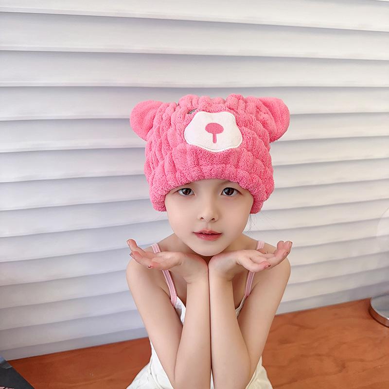 Children's Dry Hair Cap Coral Velvet Cartoon Rabbit Ear Suction Cap Female Adult Shower Cap