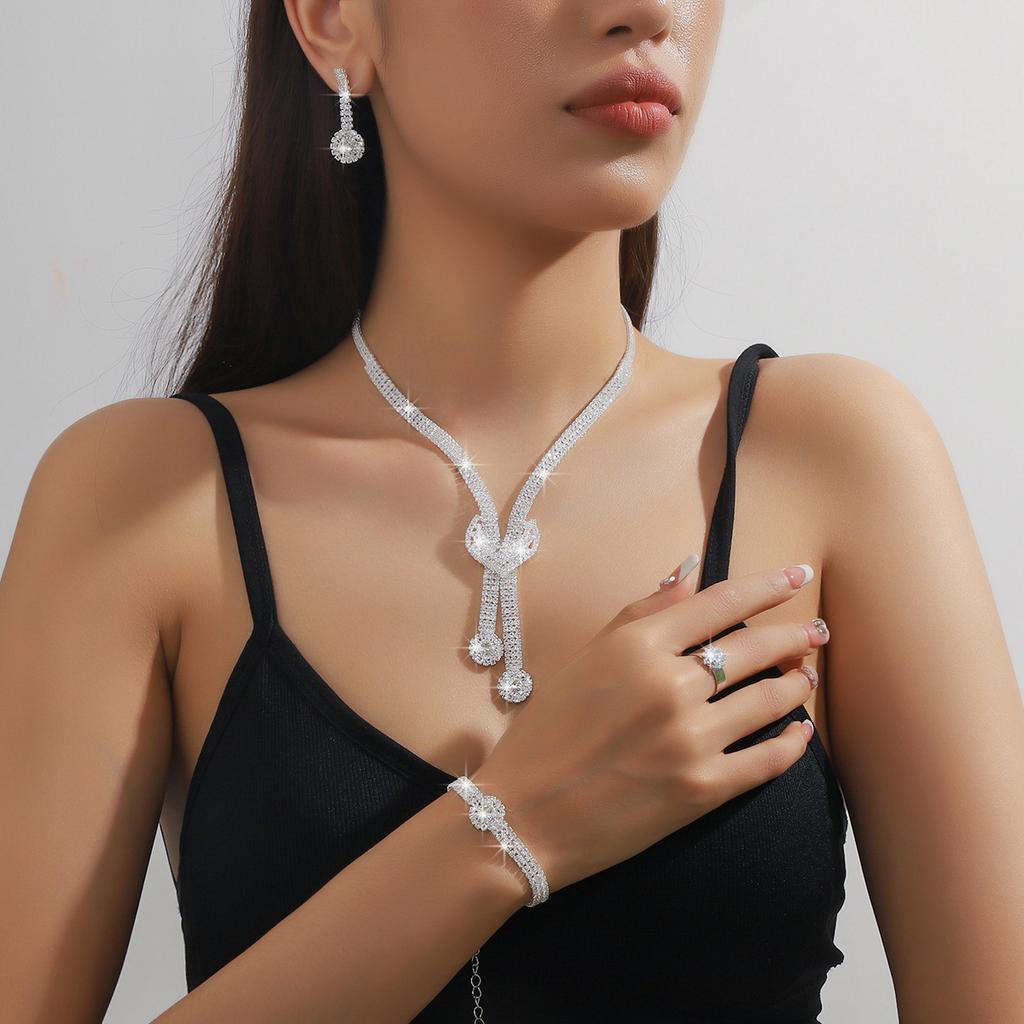 Modny Trend Damski Miedziany Łańcuszek z Pazurami Geometryczny Naszyjnik Kolczyki Bransoletka Zestaw z Cyrkoniami Prezent na Ślub Bankiet Imprezę Święta