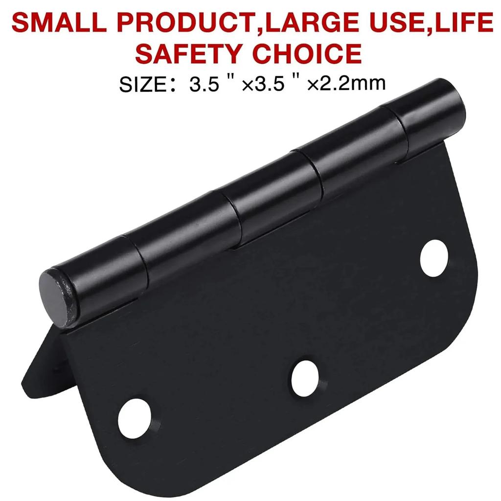 2pcs Round Matte Black Door Hinge 3.5inch 5/8" Iron Dual Folding Residential Standard Bedroom Indoor Door Hardware Control