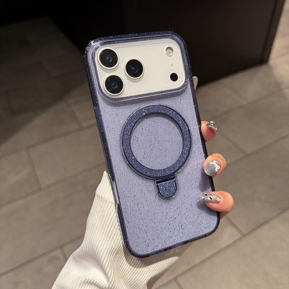 Transparent Glitter Bracket Phone Case For iPhone 17 16 15 14 Plus 13 12 11 Pro Max Luxury Shockproof Protective Back Cover