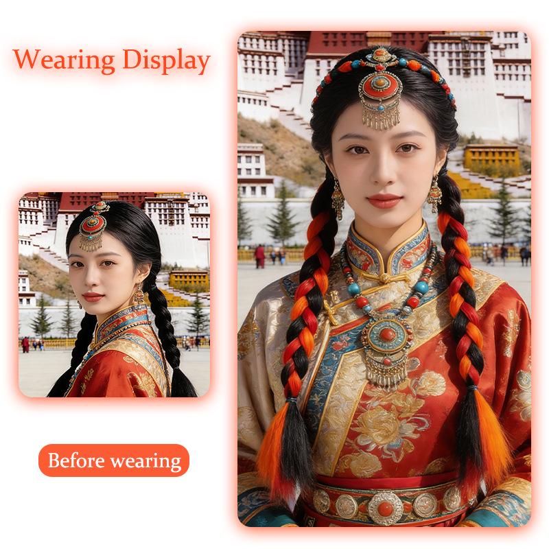 Women's Ethnic Tibetan Colorful Braided Dreadlocks and Cornrows Wig with Ponytail
