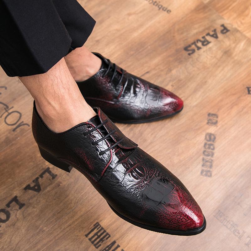 

Мужские туфли-оксфорды на шнуровке, классические кожаные туфли с острым носком, деловые, формальные, мужские кожаные туфли, туфли на плоской подошве, свадебные туфли 6.5 красный