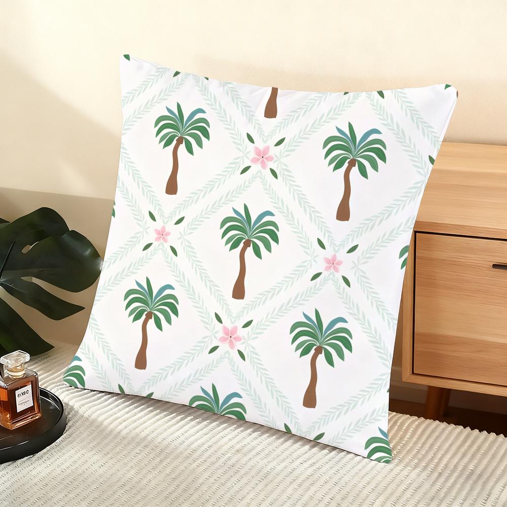Palm Tree Pattern Cushion Cover Soft Short Plush Pillow Cover Smooth Cozy Texture Aesthetic Cushion Case Home Decor