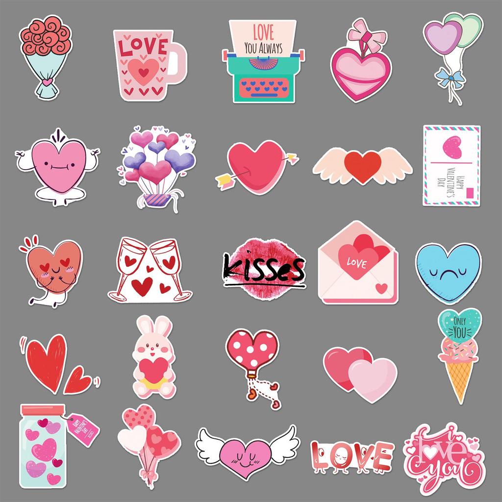 50 Cartoon Valentine's Day Stickers for DIY Decorations - Ideal for Scooters and Car Trunks
