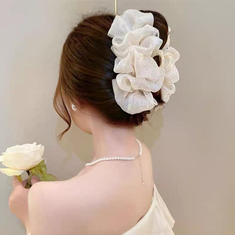 Korean Bubble Bow Claw Clip For Women Hairgrip Elegant Chiffon Hair Clip Crab Barrettes Bowknot Ponytail Clip New Headdress Accessories
