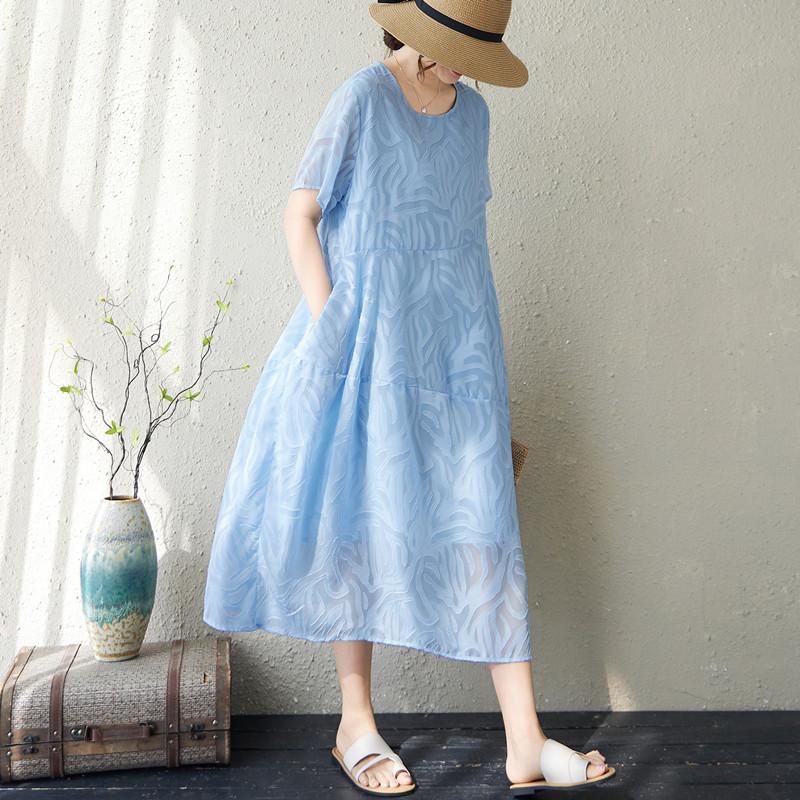 DIMANAF New 2026 Women Plus Size Summer Long Dress Sundress Loose Oversize Maxi Lady Floral Chiffon Jacquard Dress