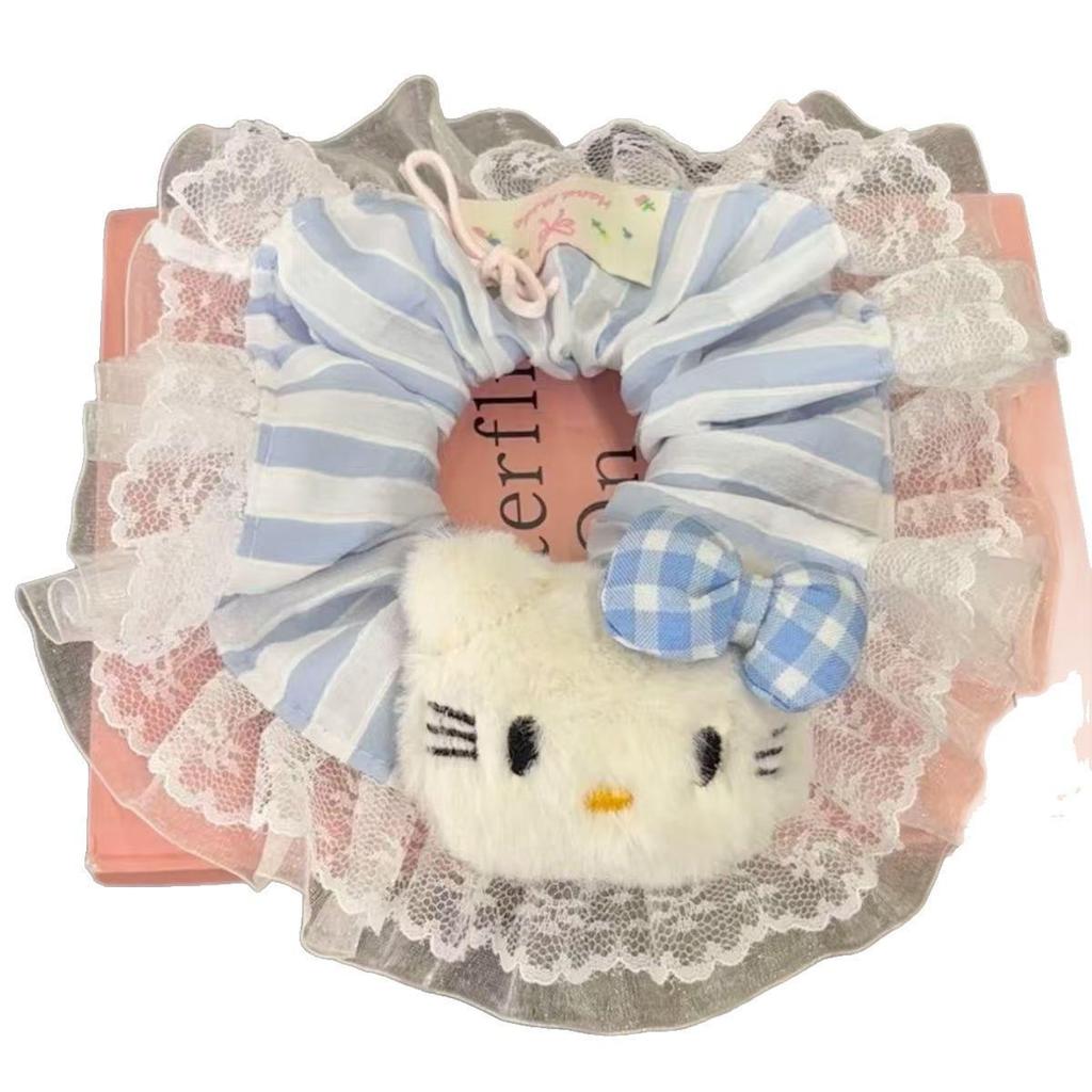 Süßes gestreiftes Spitzen-Kätzchen-Haargummi für Pferdeschwänze & Dutts - Weiches Haaraccessoire für Mädchen