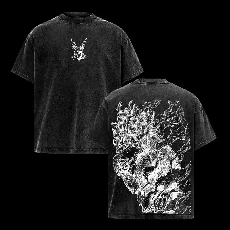 

My Hero Academia All Might Printed Tee Men Women Retro Washed T-shirts Cotton T Shirt Short Sleeve Clothing Harajuku Male Tshirt XXL чёрный