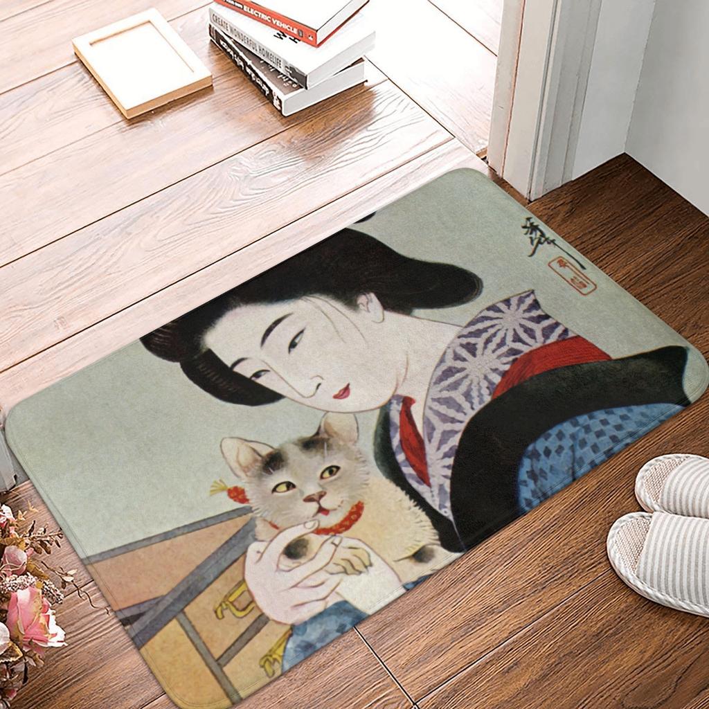 Cute Maneki Neko Lucky Cat Floor Door Kitchen Bathroom Mat Anti-Slip Outdoor  Doormat Garage Entrance Rug Carpet Footpad