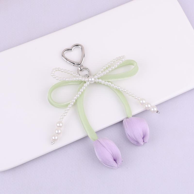 Trendy Všestranná Klíčenka s Tulipánovou Mašlí Roztomilá Klíčenka s Mašlí Přívěsek Pro Ženy Dívky Vynikající Dekorace Batohu Doplňky Dárky