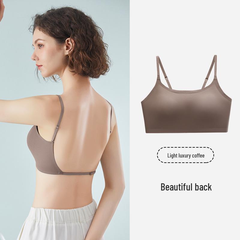 Dámská bezešvá tílka z ledového hedvábí v japonském stylu s prsními vycpávkami - U-střih, bez zad