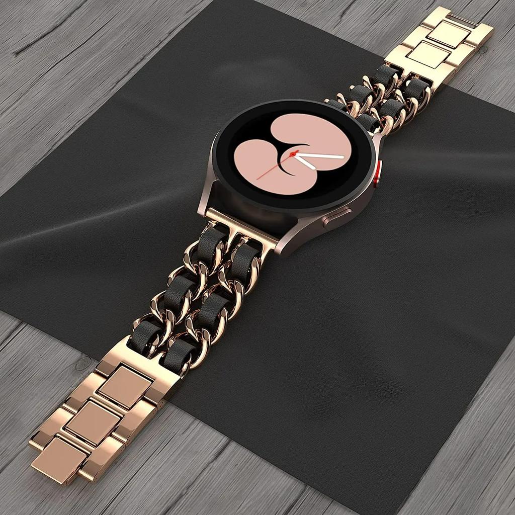 22mm 20mm Leather+Metal Strap for Samsung Galaxy Watch 7 6 5 4 40mm 44mm Replaceable Bracelet for Huawei Watch GT6/5/4 46mm Band