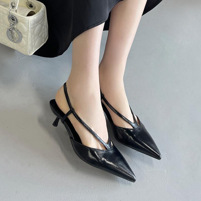 

Fashion Bailamos 2025 Brand New Women Sandals Fashion Pointed Toe Ladies Elegant Slingback Sandals Med Heel Dress Pumps Shoes Mujer 41 чёрный