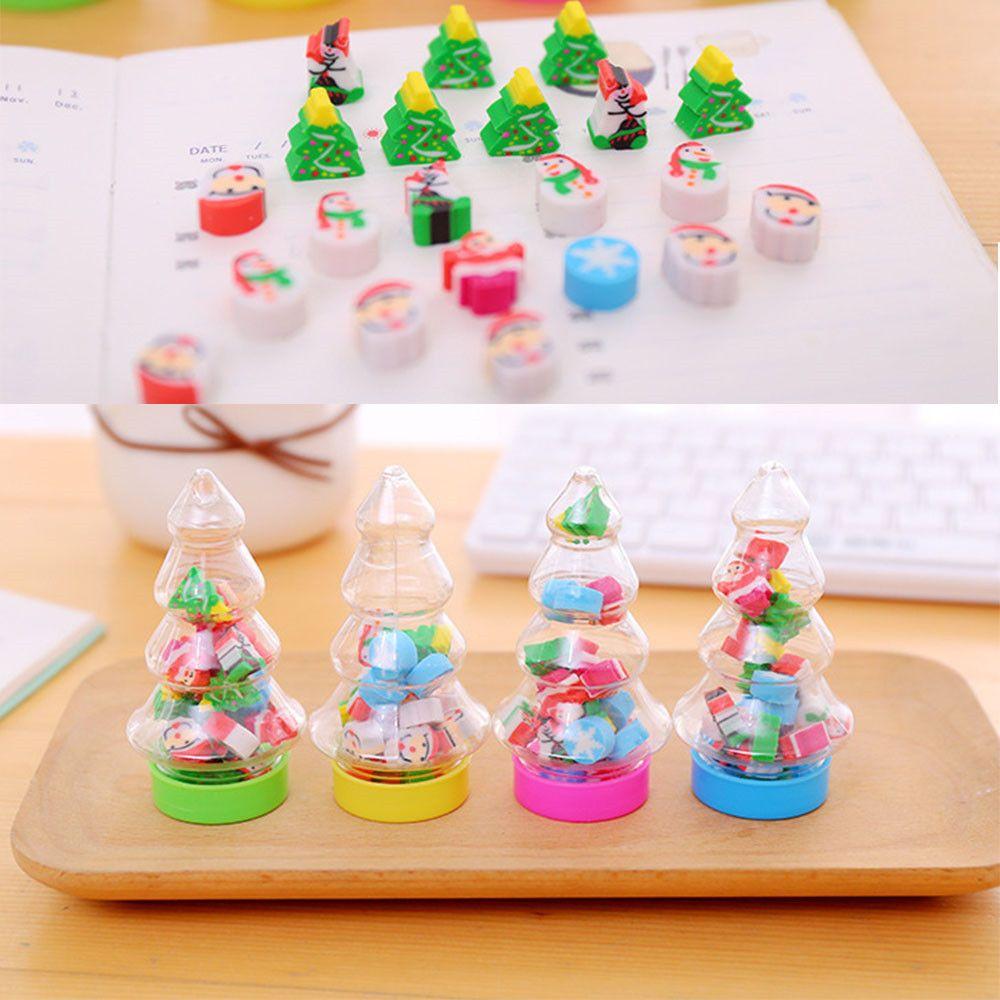 Eraser School Office Supplies Cute Merry Christmas Erasers Novelty Santa Tree Mini Rubber Set