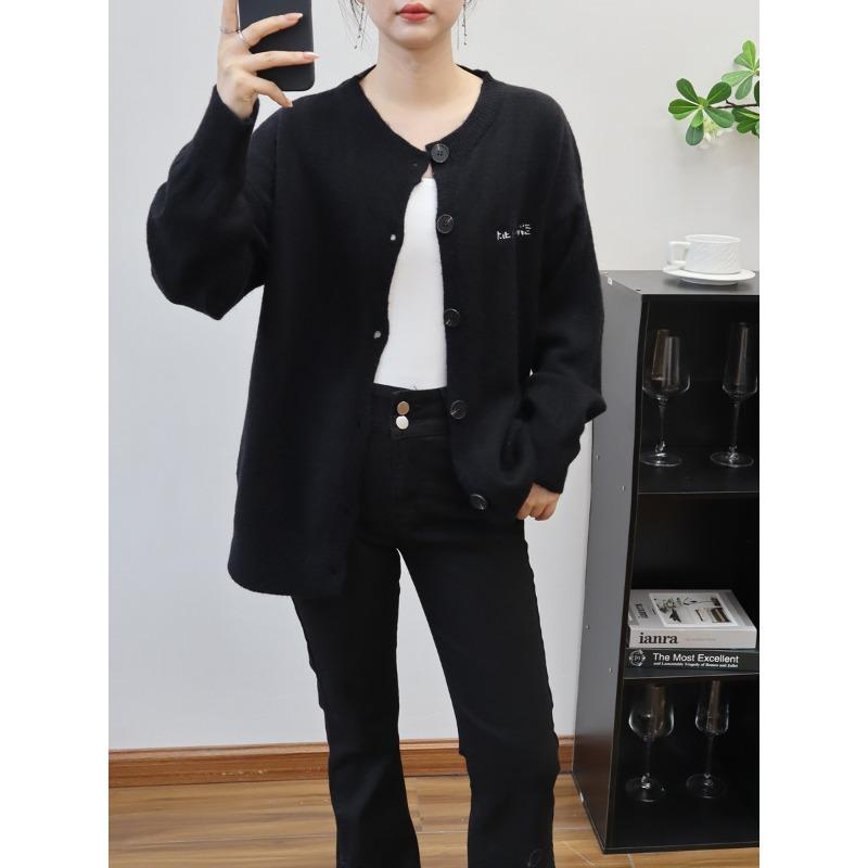 Gray high-end knitted cardigan autumn and winter new loose lazy wind soft waxy sweater jacket women