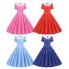 Women's Vintage Polka Dot Peter Pan Collar Swing Midi Dress Retro Hepburn Style Short Sleeve A Line Dress S-2XL