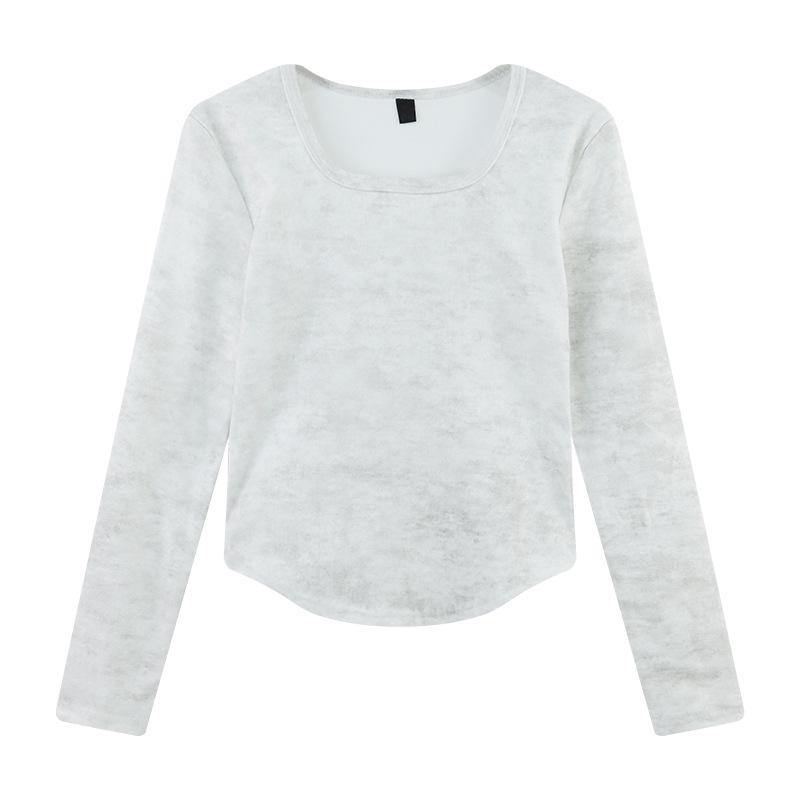 

French Square Neck Tie-Dye Thickened Long-Sleeve T-Shirt for Autumn and Winter XL