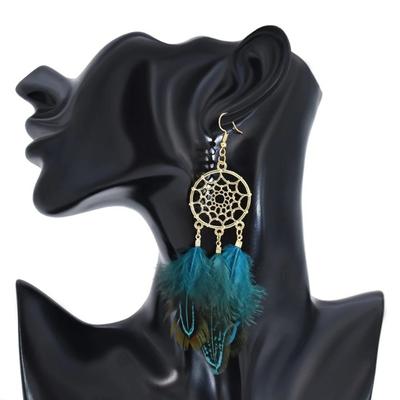 1 Pair Retro Bohemia Women Hook Earrings Feather Tassel Round Drop Earrings Palace Style Dangle Earrings Jewelry Gift