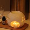 Round Ceramic Aromatherapy Oil Lamp with Candle Holder for Home, Beauty Salon, and Bedroom