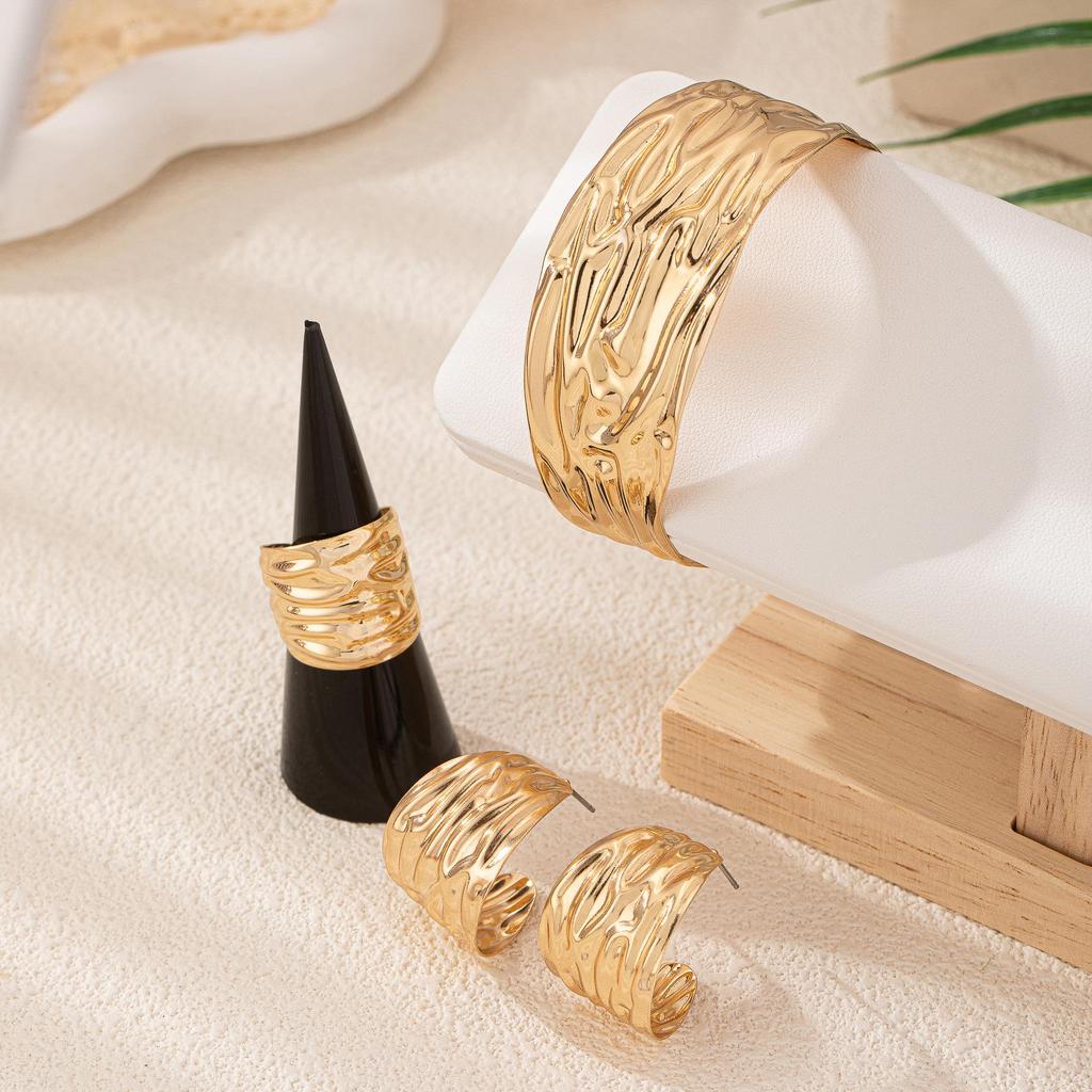 Elegant European and American Bracelet, Ring & Earring Set with Unique Design - Fashionable, Simple & Versatile