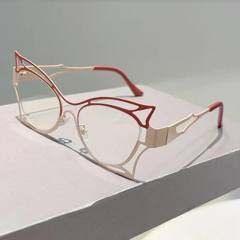 Butterfly Shaped Eyeglasses Women Fashion Hollowed Rim Blue Light Blocking Optical Frames Trendy Stylish Design Glasses
