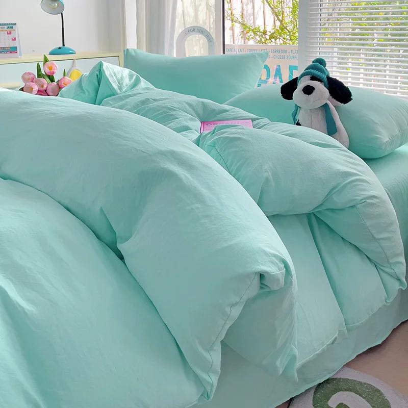 Solid Cotton Bedding Set For Boys with Sheet Duvet Cover Pillowcase Single Couple Bedsheet King Queen Double Twin Size Bed Linen