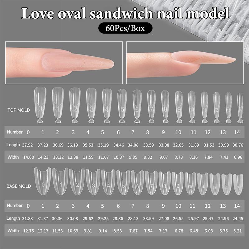 Sandwich Dual Nail Forms 60Pcs 15Size Quick Extensions-Dual Forms T-Shaped Ellipse Manicure Forms Top Mold Bottom Mold 3D