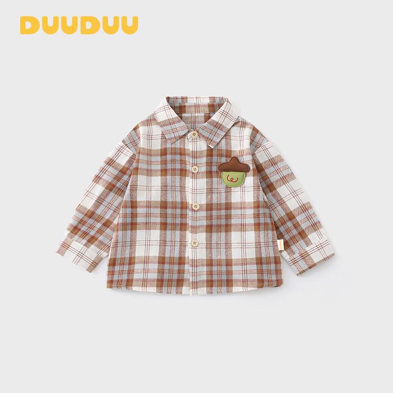 DUUDUU Kids  Plaid Long-Sleeve Shirt - Spring 2026 Collection, Casual Korean Style, A-Class Boys  Shirt 80 cm