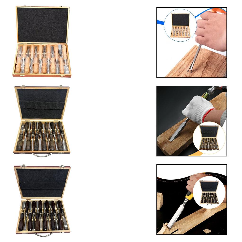 Woodworking Carving Chisel Set CRV 60 Steel Blade Wooden Handle with Box for Carved Tool Kitchen and DIY Engraving Tasks