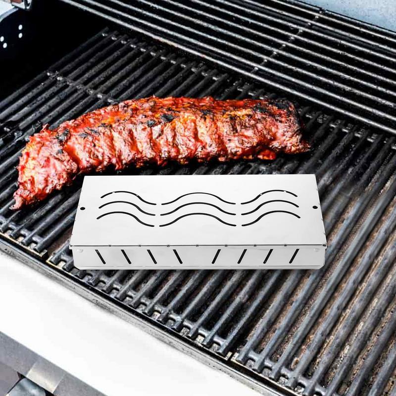 Barbecue Smoker Box 2x Heavy Duty Stainless Steel Grill Smoker Box Works With Wood Chips Smoked Barbecue Flavor Grilling