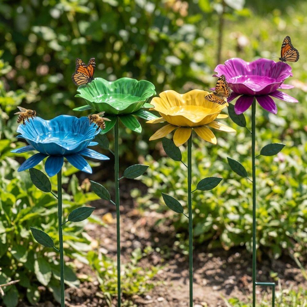 Handcrafted Metal Garden Birdbath Weather Resistant Bee Watering Station Lawn Decor