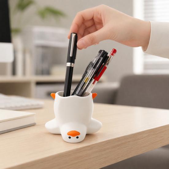 DYS Upside Down Duck Pen Holder, 3D Printed Desk Organizer, Funny Stationery Storage Holder for Office School, Creative Gift Girls