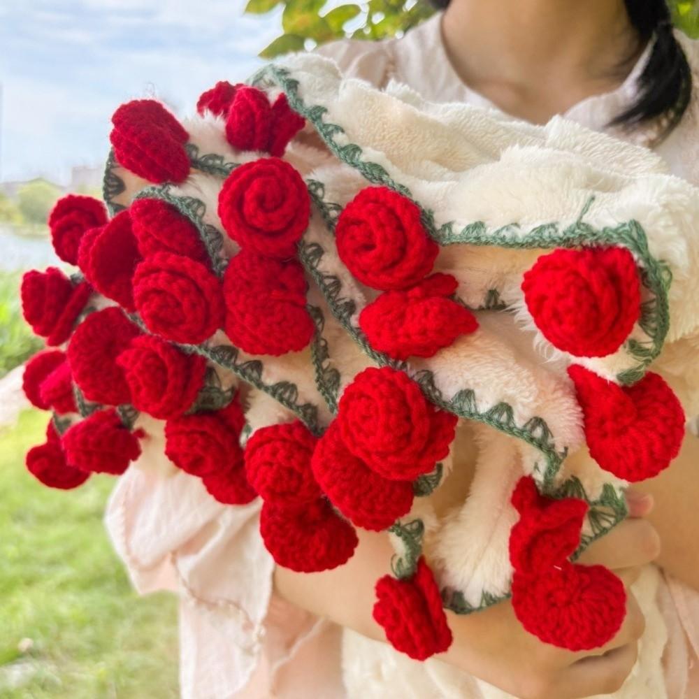 Fleece Rose Bouquet Blanket Warm Crocheted Flower Blanket Rose Flower Blanket  Festival Gift