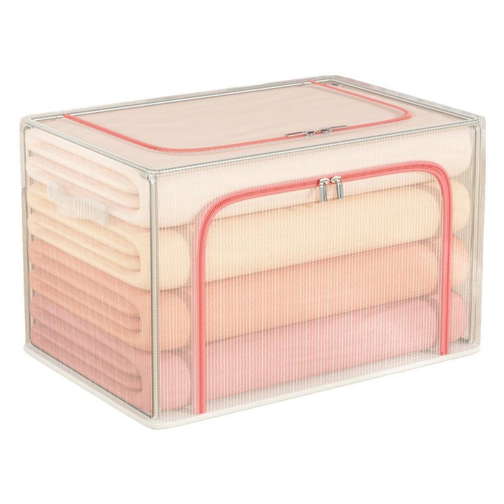For Clothes Storage Bin Foldable with Metal Frame and Transparent Lid for Space Saving Bedroom Closet For Clothes Storage