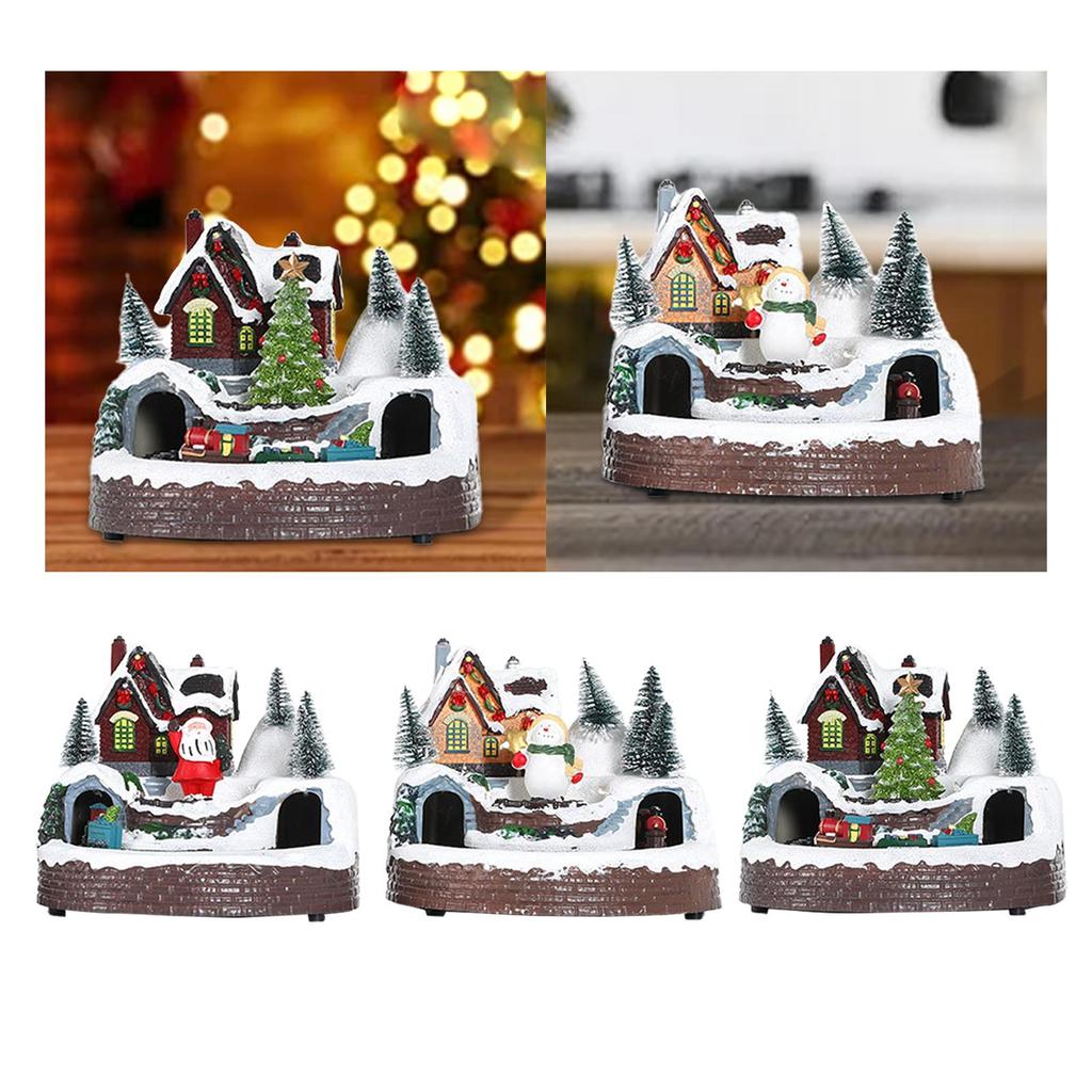 Lighted Christmas House Figurine Christmas Decoration with Light Desktop