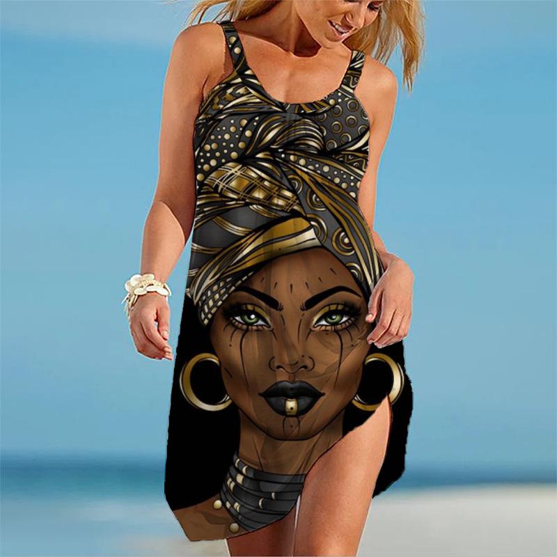 Été Nouveau 3D Femmes Impression Portrait Photo Impression Robe de Plage d'Été Robe Courte Vacances Bord de Mer Robe Sexy Été