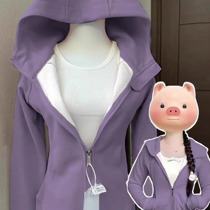 Streetwear Black Hoodie Coat Women's Clothing Hooded Zipper Slim Fit Y2k Jackets Casual Fashion Sweatshirts Ropa Mujer
