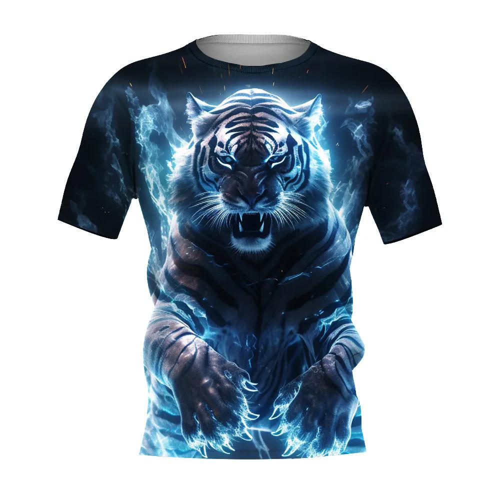 Summer New Men's T-shirt 3D Printed Tiger Fashion Domineering Short Sleeved Street Top Round Neck T-Shirts