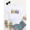 Grafikdruck Rundhals-T-Shirt Saison Komfort Damen-T-Shirts Damen Casual Kurzarm-T-Shirt mit verspieltem Buntstift & Sternen Harajuku