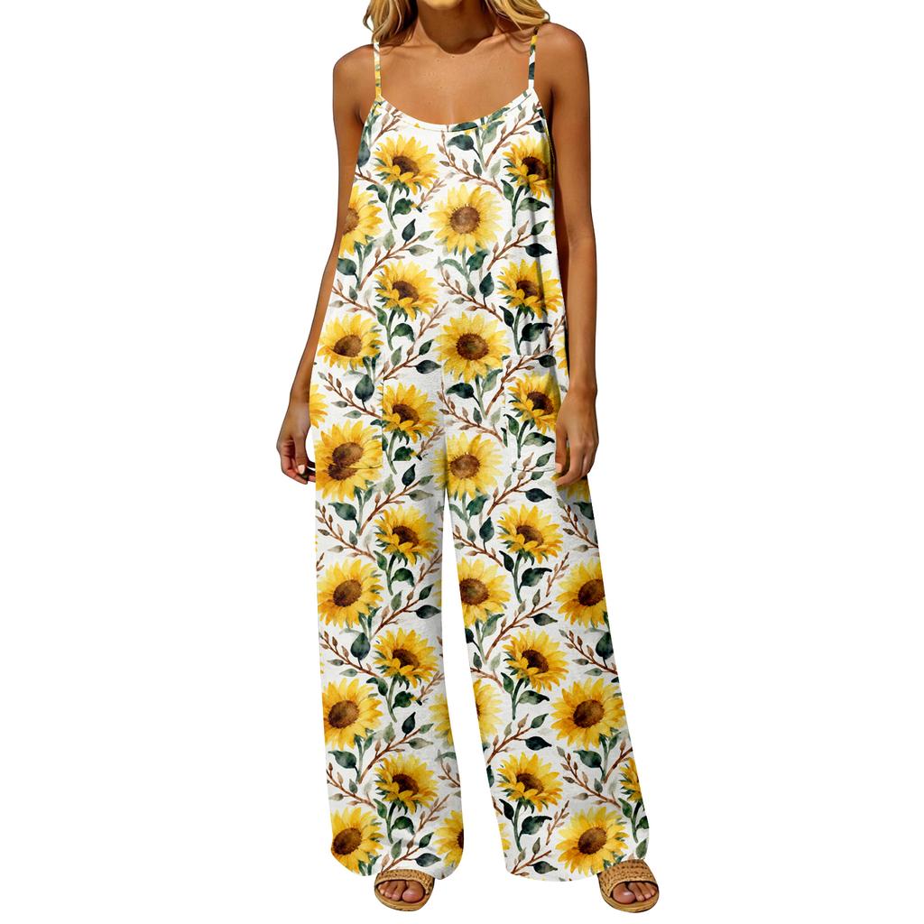 Women's Loose Fit Casual Jumpsuit Vintage Style Overalls Wide Leg Pocketed Sleeveless Backless Romper with Adjustable Straps